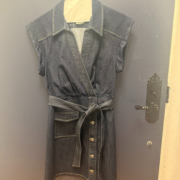 Cinq a Sept Tena Belted Denim Shirtdress in Indigo - Size 8 - Picture 2 of 3